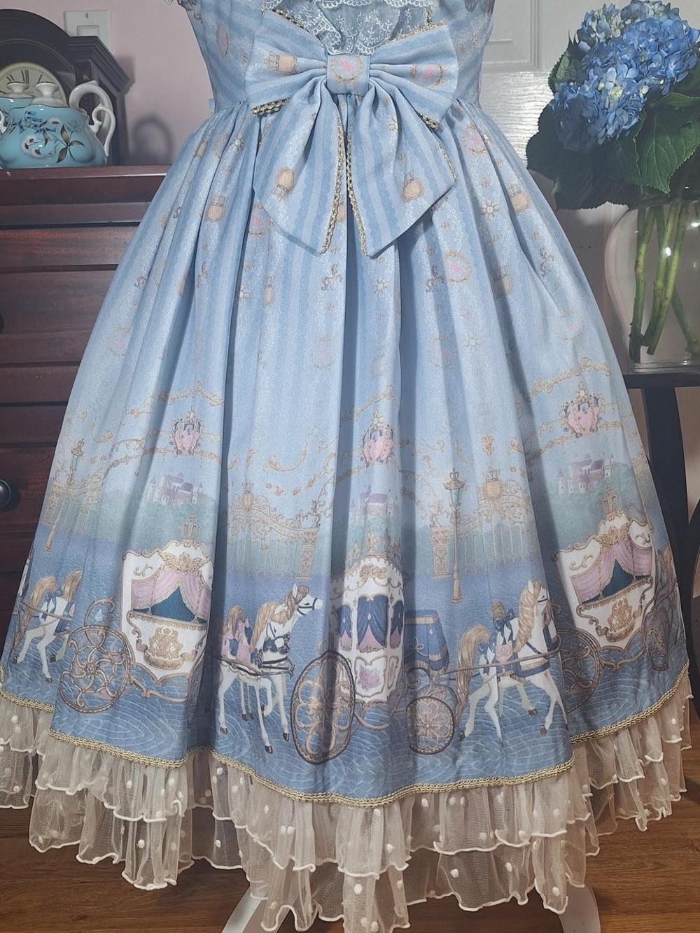 Angelic Pretty Sax Blue Horse & Carriage Pearl JSK | Old School Sweet Lolita 💙 - Picture 6 of 16